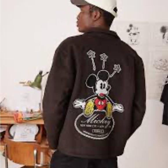 ASOS DESIGN Disney unisex oversized wool harrington jacket with Mickey Mouse S - Picture 1 of 5